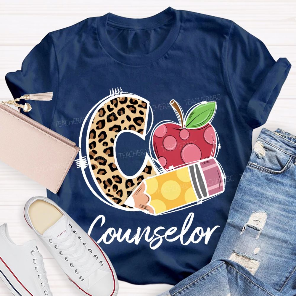 C Si For Counselor Leopard Print Font And Apple Pencil Print T-shirt