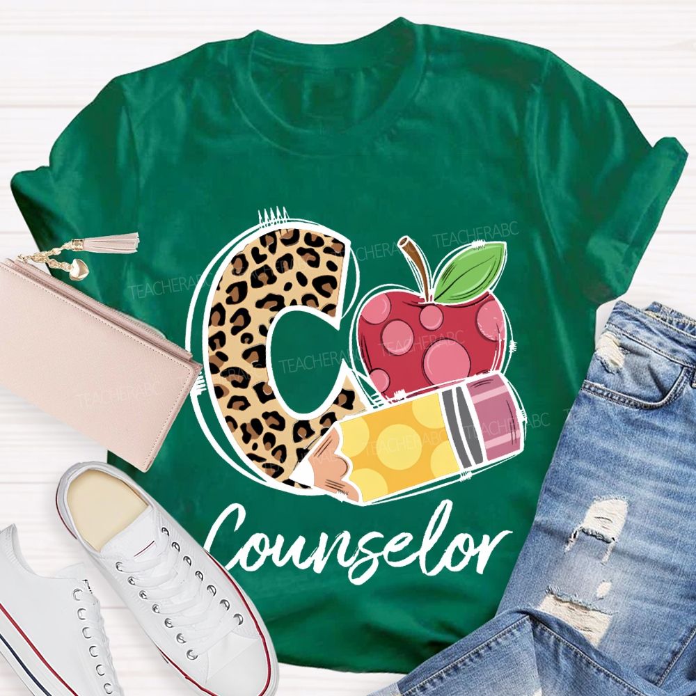 C Si For Counselor Leopard Print Font And Apple Pencil Print T-shirt