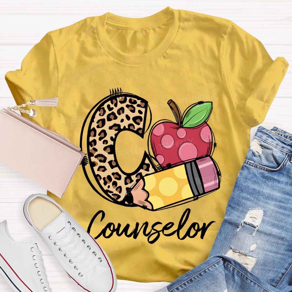 C Si For Counselor Leopard Print Font And Apple Pencil Print T-shirt