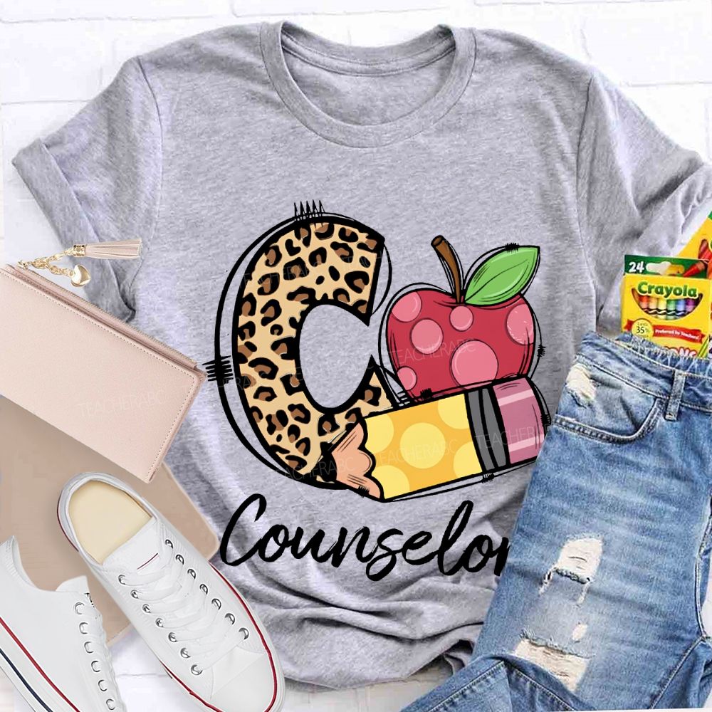 C Si For Counselor Leopard Print Font And Apple Pencil Print T-shirt