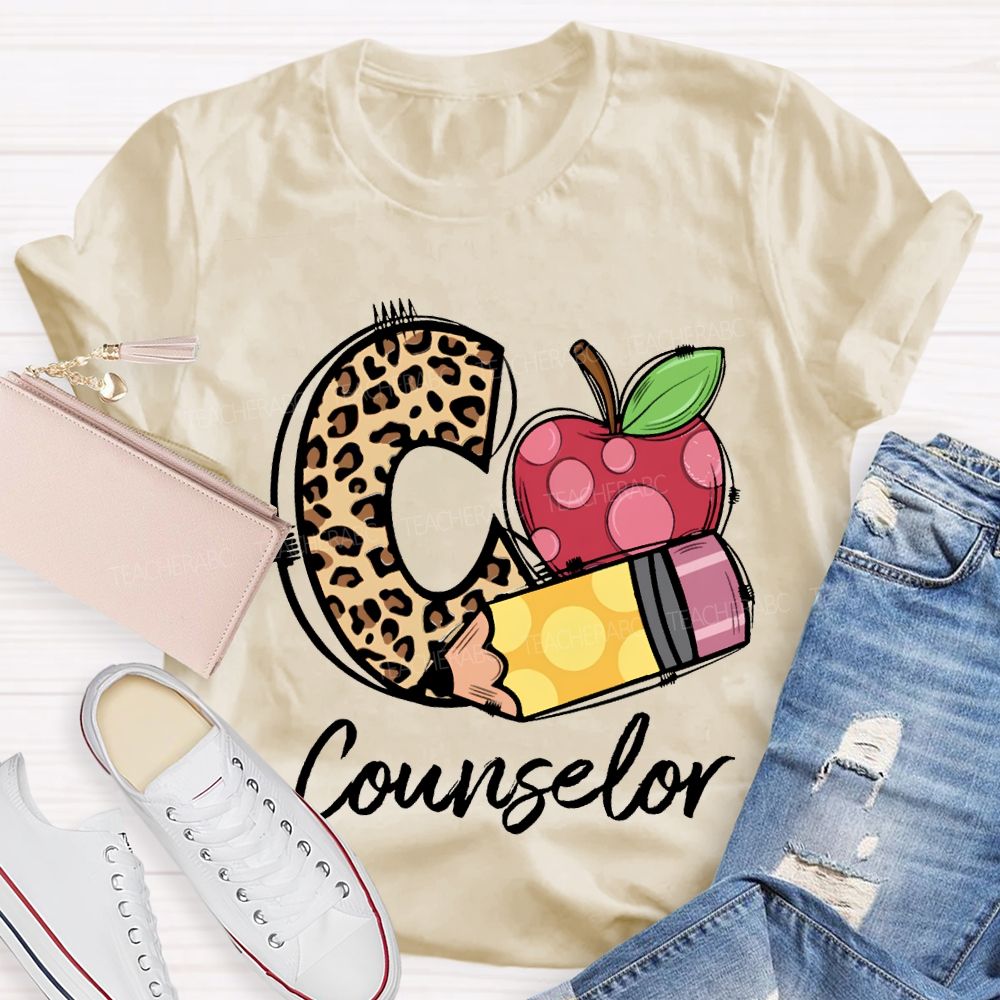 C Si For Counselor Leopard Print Font And Apple Pencil Print T-shirt