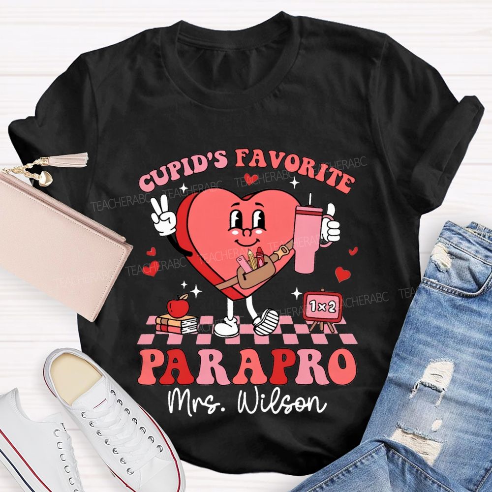 Personalized Name Cupid'S Favorite Parapro Heart Print T-shirt