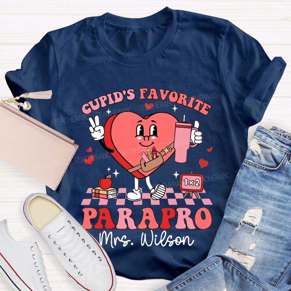 Personalized Name Cupid'S Favorite Parapro Heart Print T-shirt