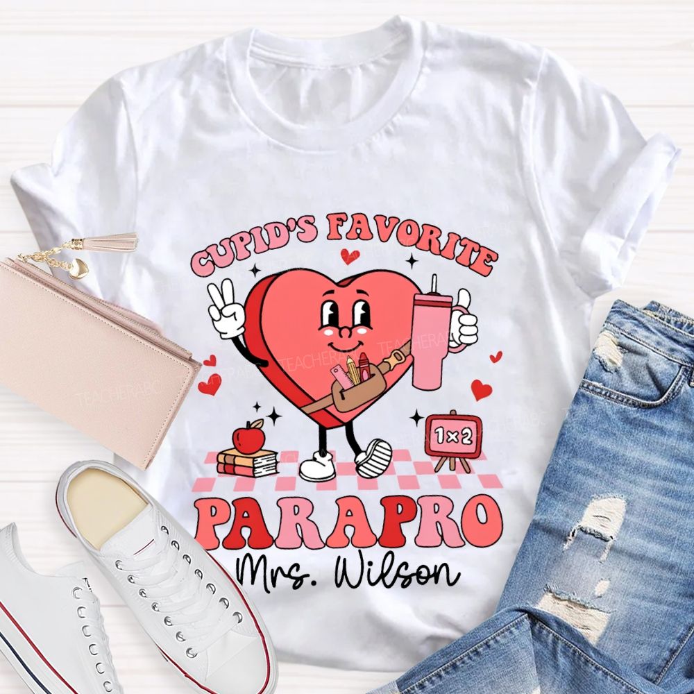 Personalized Name Cupid'S Favorite Parapro Heart Print T-shirt