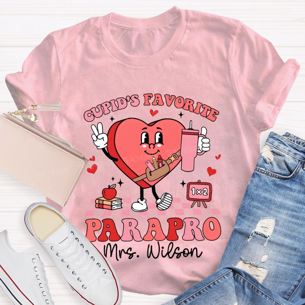 Personalized Name Cupid'S Favorite Parapro Heart Print T-shirt