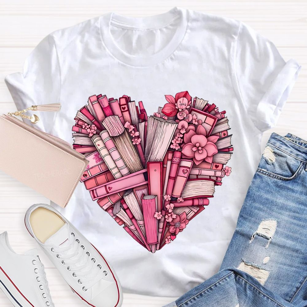 Peach Heart Books Fall In Love With Reading T-shirt