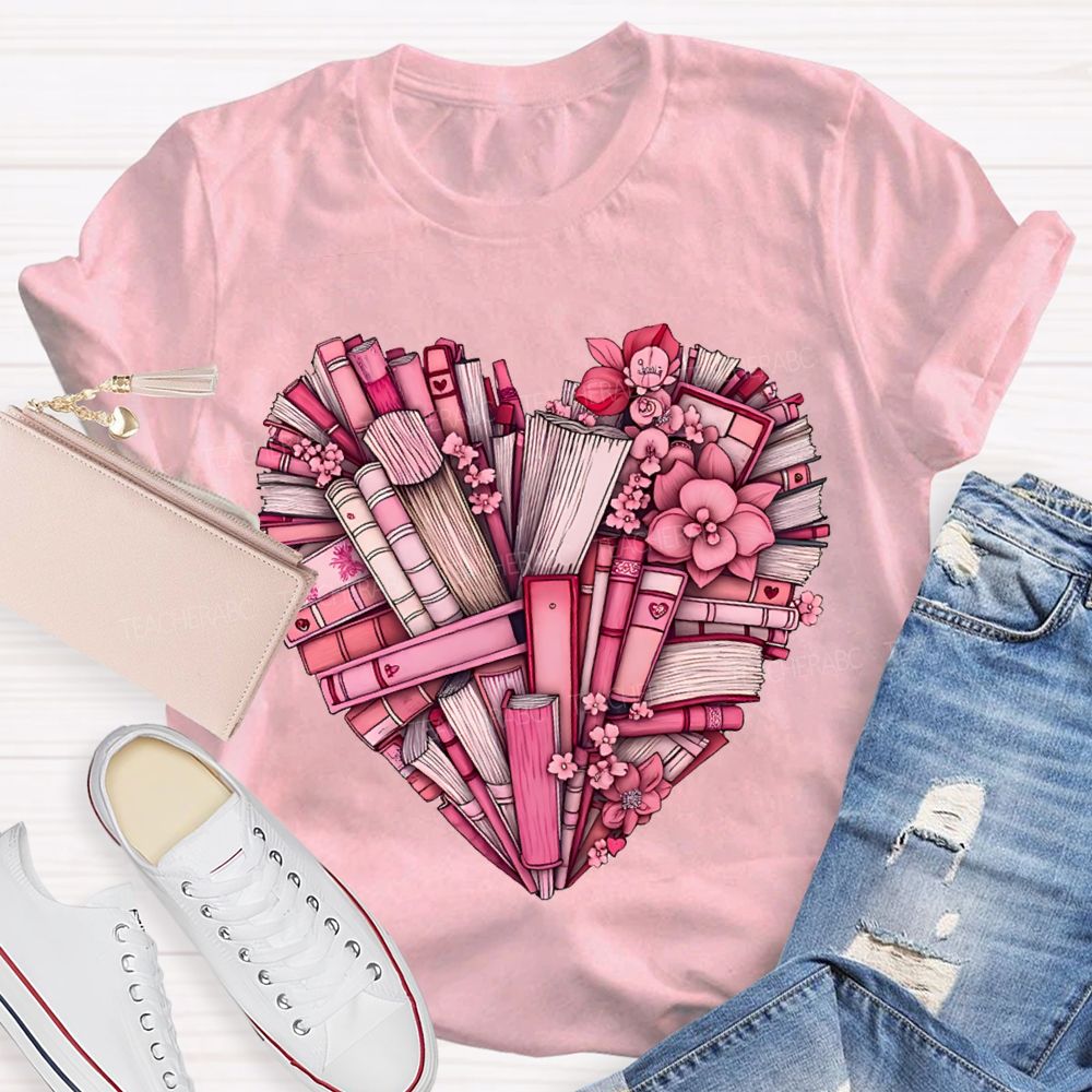 Peach Heart Books Fall In Love With Reading T-shirt