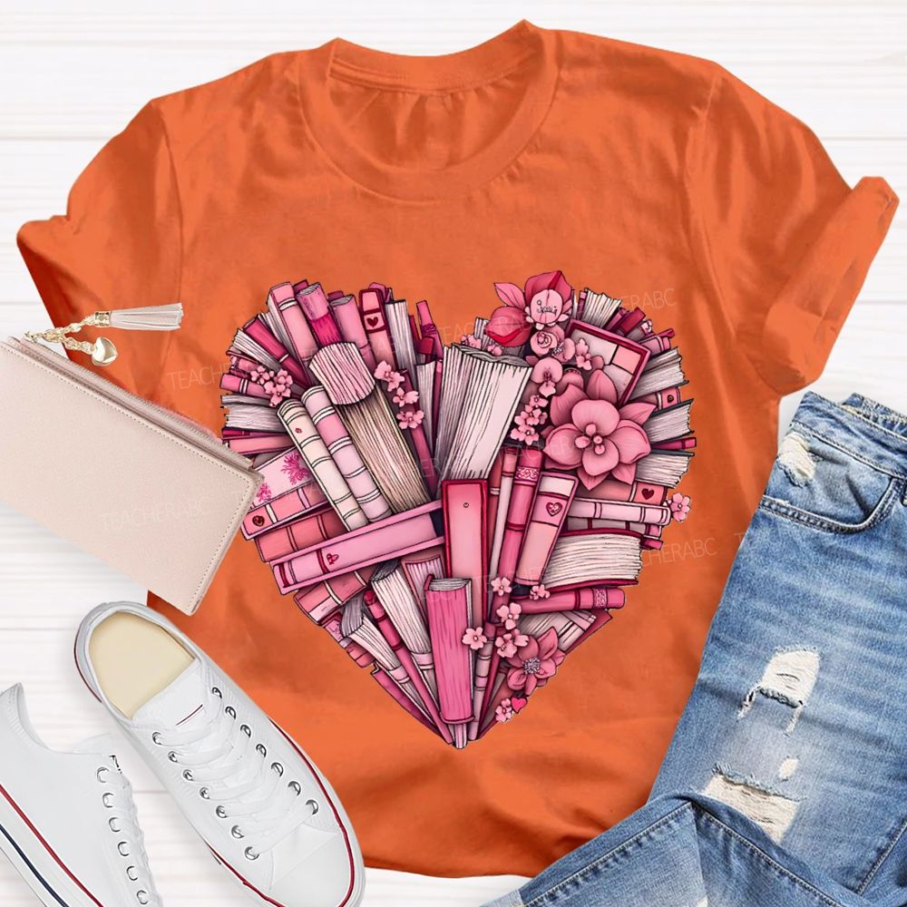 Peach Heart Books Fall In Love With Reading T-shirt