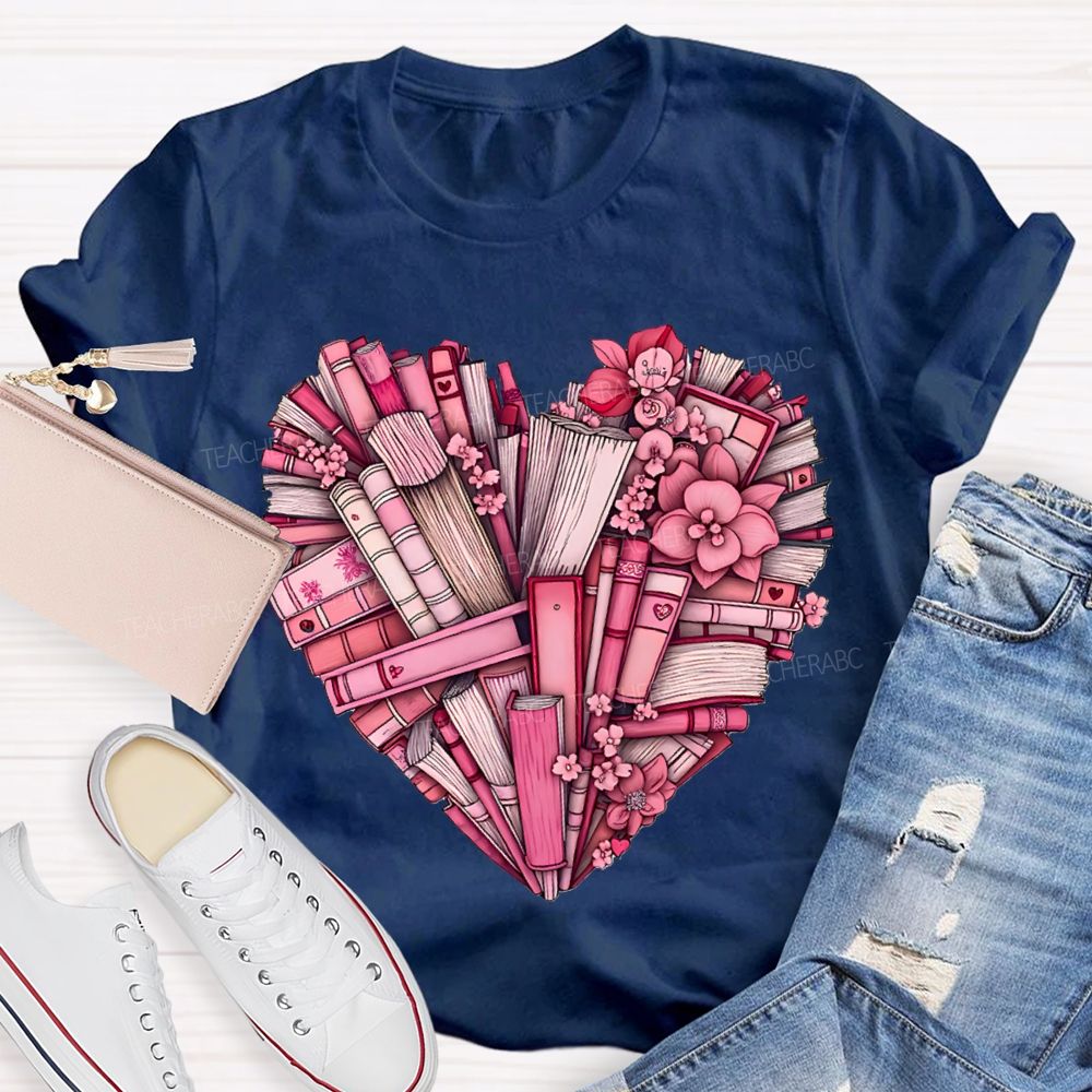 Peach Heart Books Fall In Love With Reading T-shirt