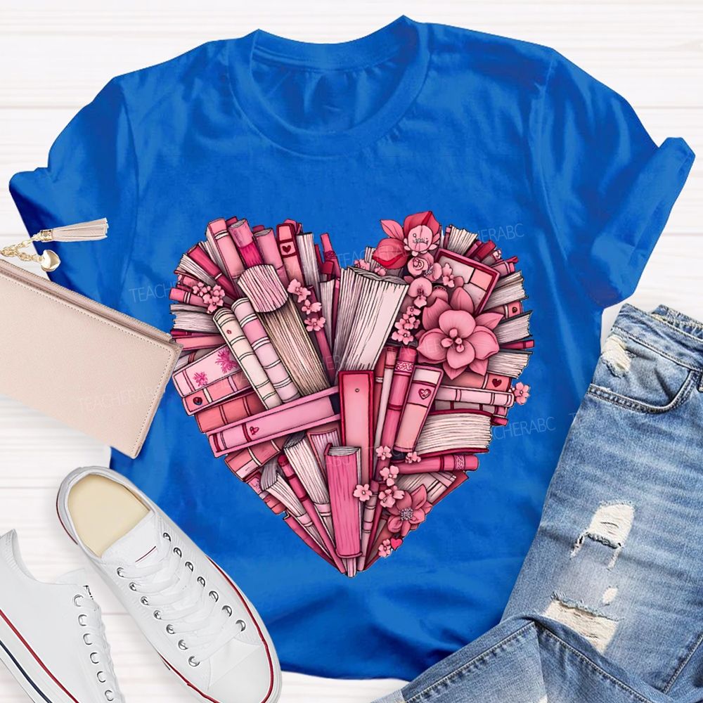 Peach Heart Books Fall In Love With Reading T-shirt
