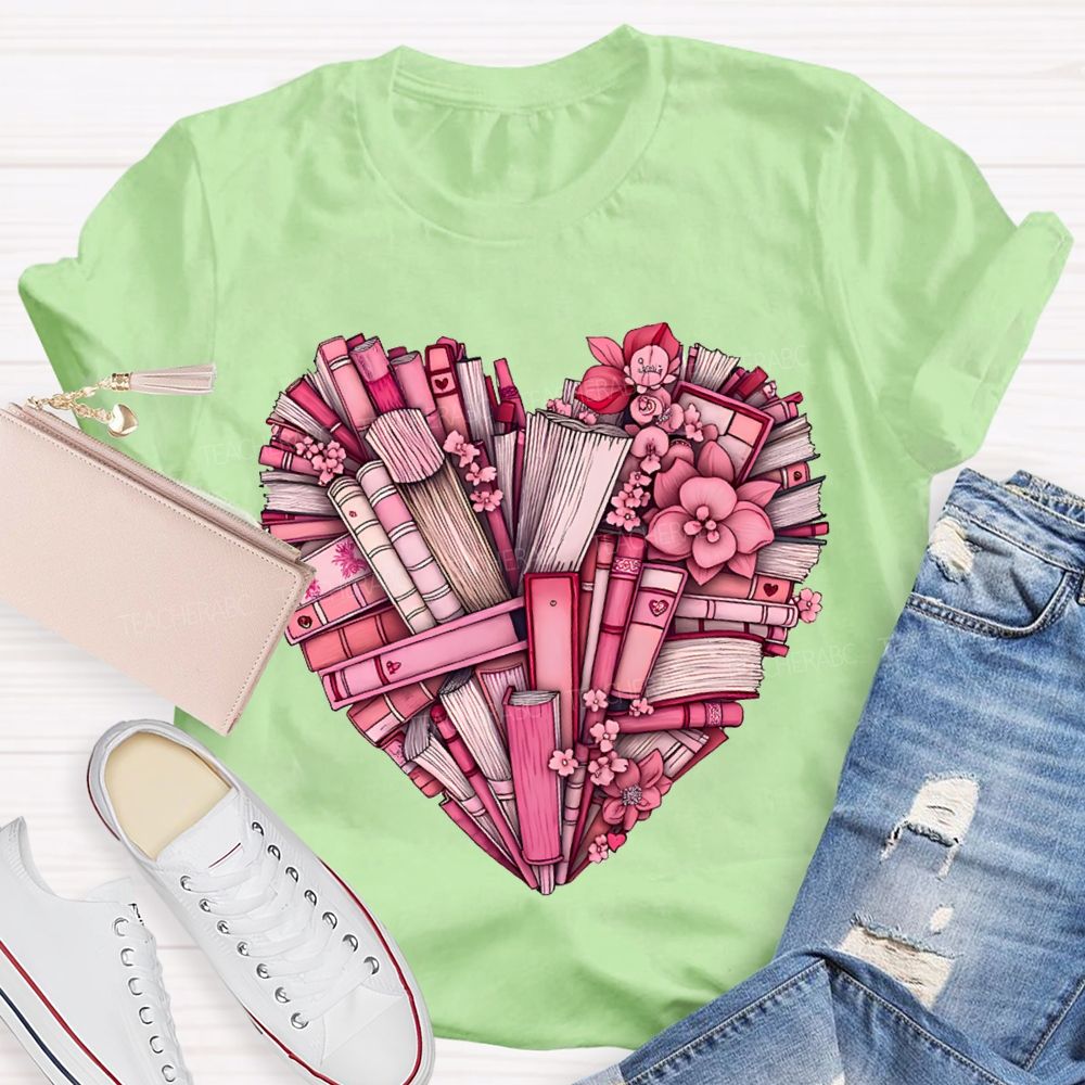 Peach Heart Books Fall In Love With Reading T-shirt