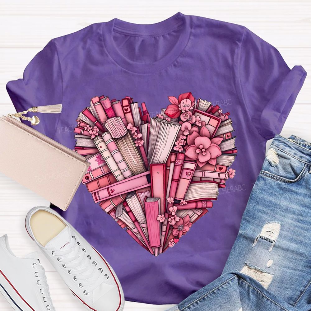 Peach Heart Books Fall In Love With Reading T-shirt