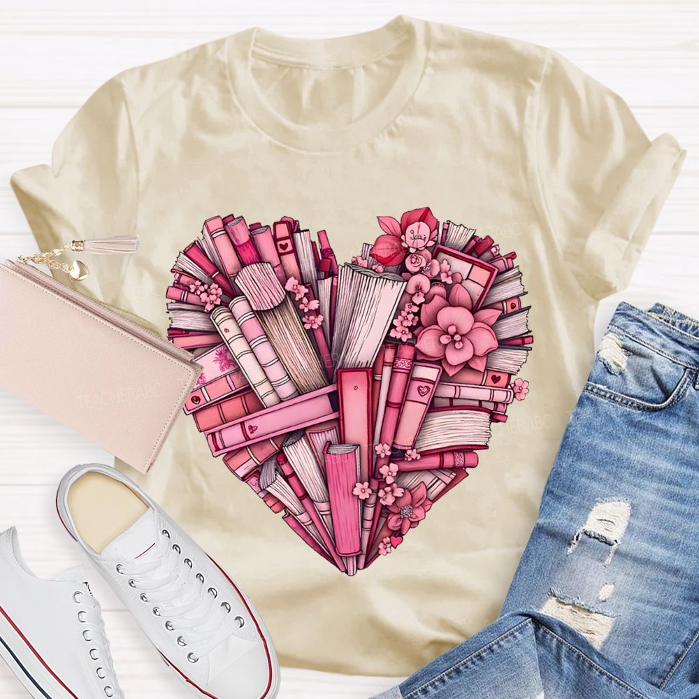 Peach Heart Books Fall In Love With Reading T-shirt
