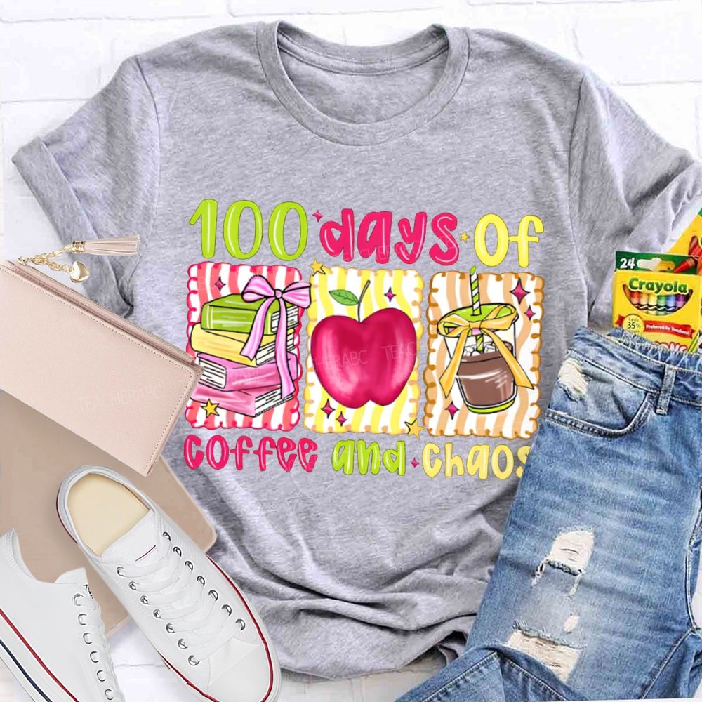 100 Days Of Coffee And Chaos Books And Apples T-shirt