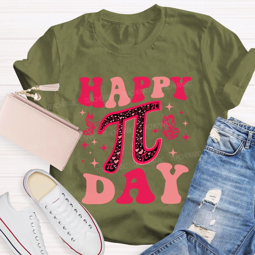 Happy Pi Day And Butterfly Print Math Teacher T-shirt