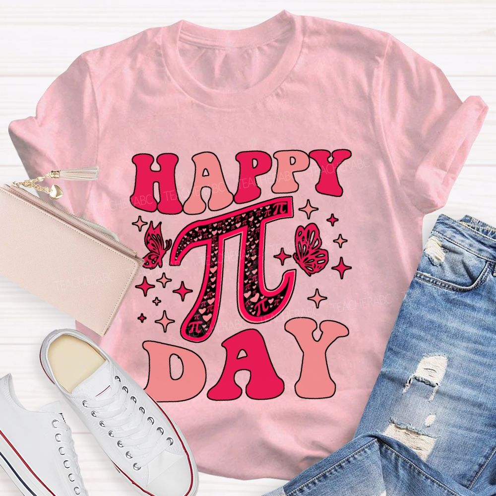 Happy Pi Day And Butterfly Print Math Teacher T-shirt