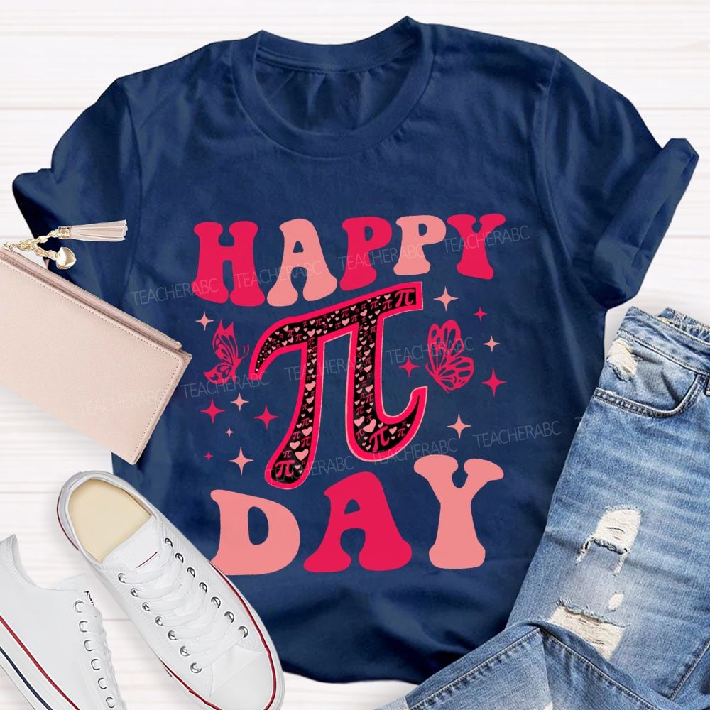 Happy Pi Day And Butterfly Print Math Teacher T-shirt