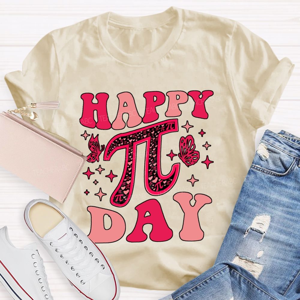 Happy Pi Day And Butterfly Print Math Teacher T-shirt