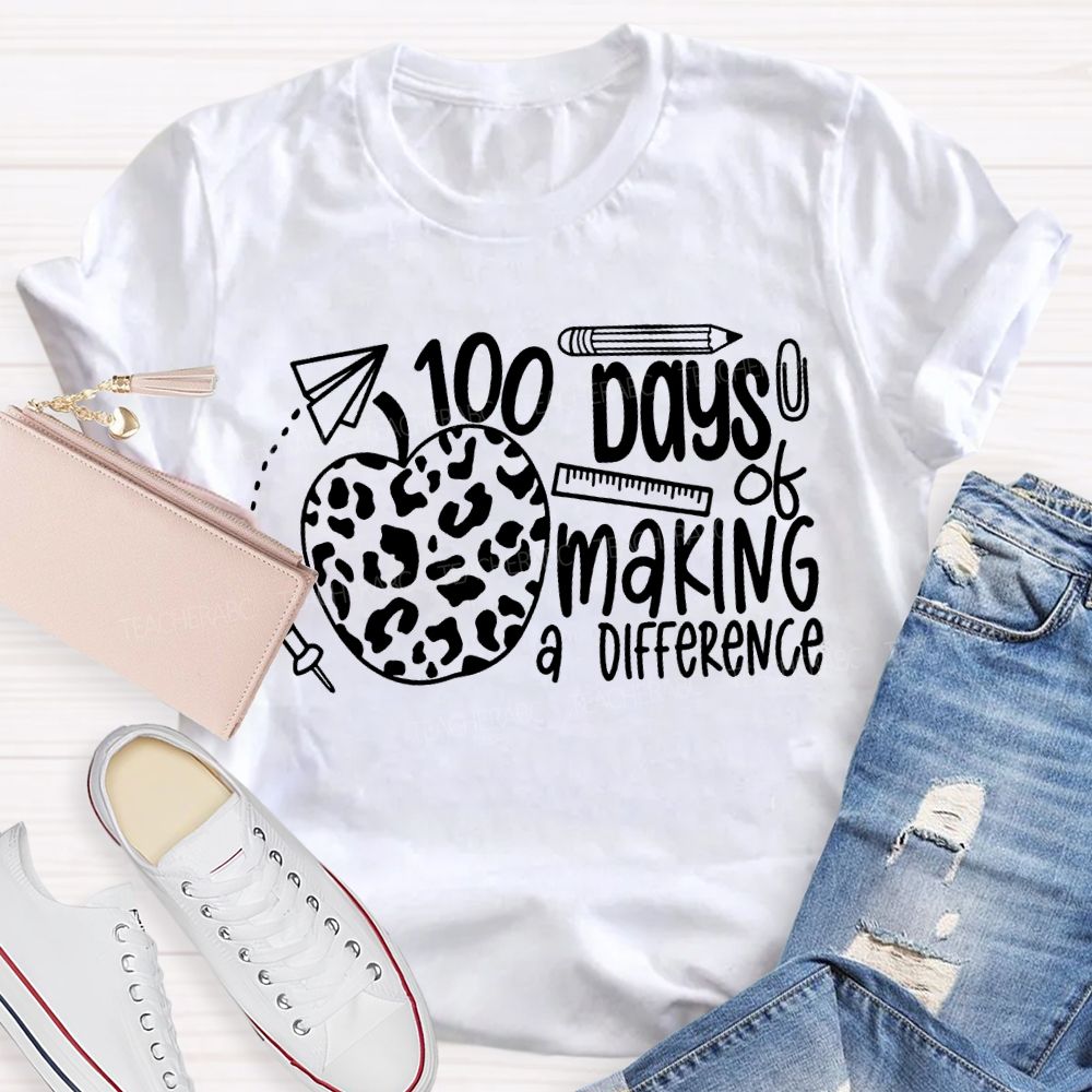 100 Days Of Making A Difference Polka Dot Apple Print T-shirt