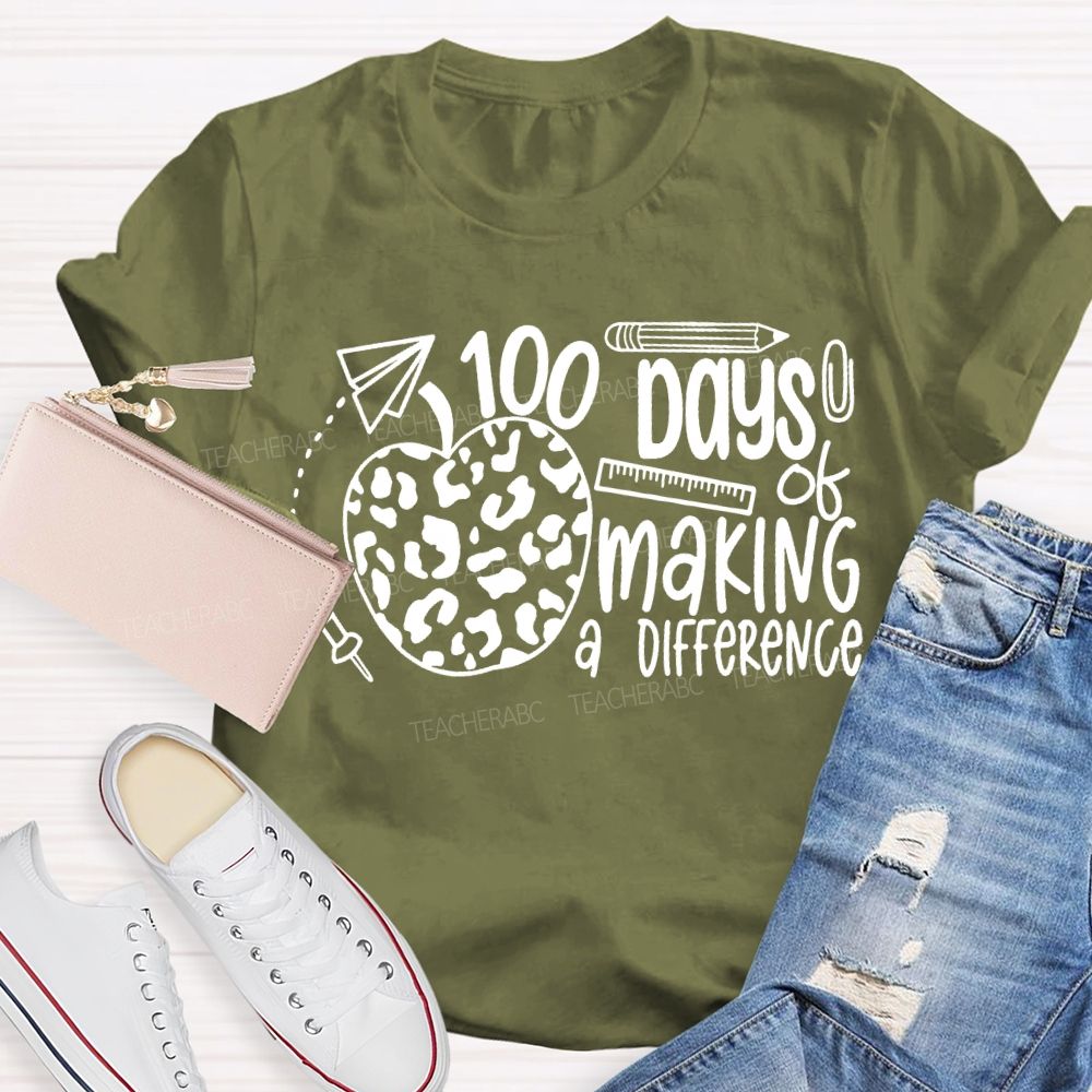 100 Days Of Making A Difference Polka Dot Apple Print T-shirt