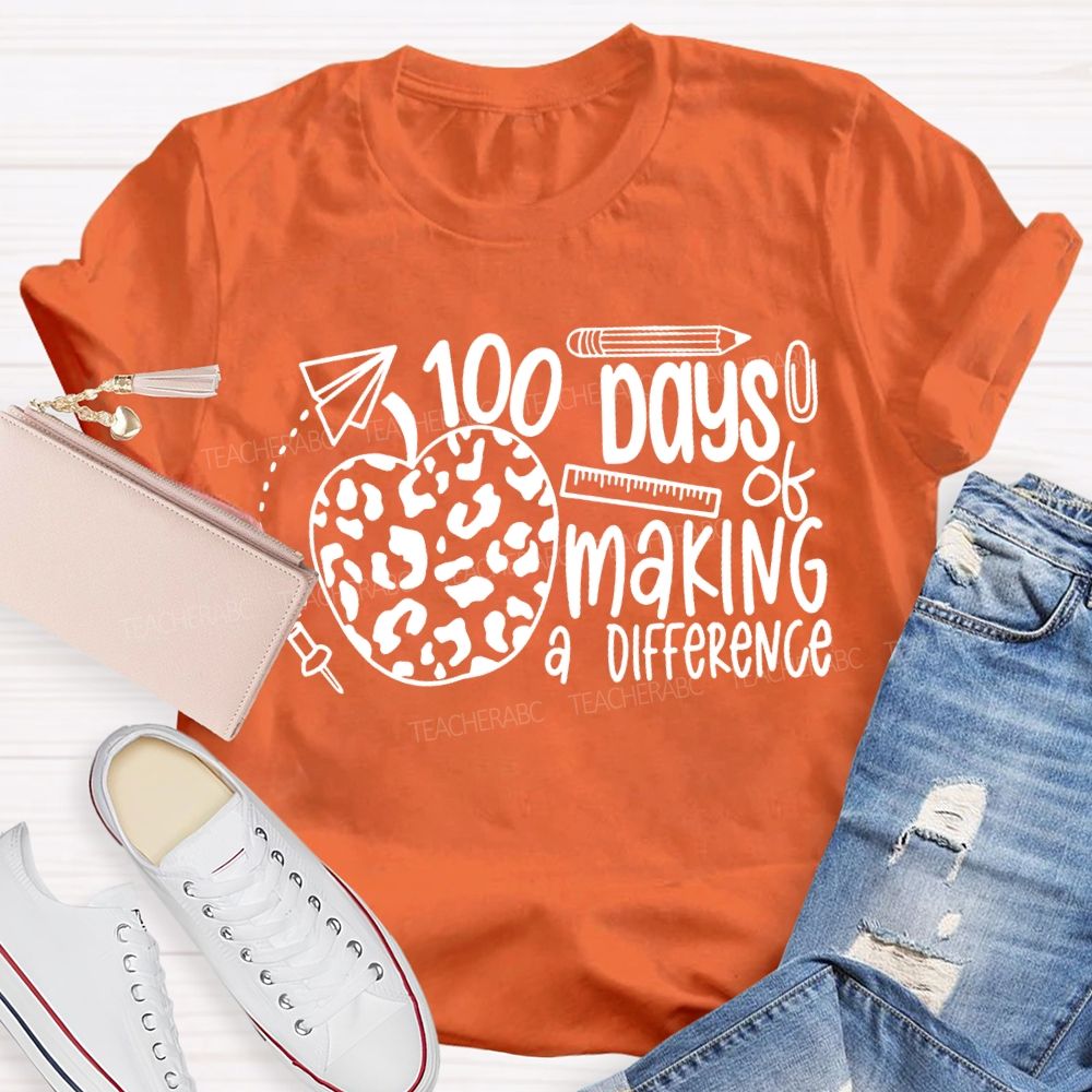 100 Days Of Making A Difference Polka Dot Apple Print T-shirt