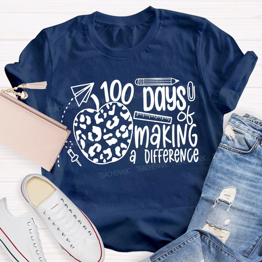 100 Days Of Making A Difference Polka Dot Apple Print T-shirt