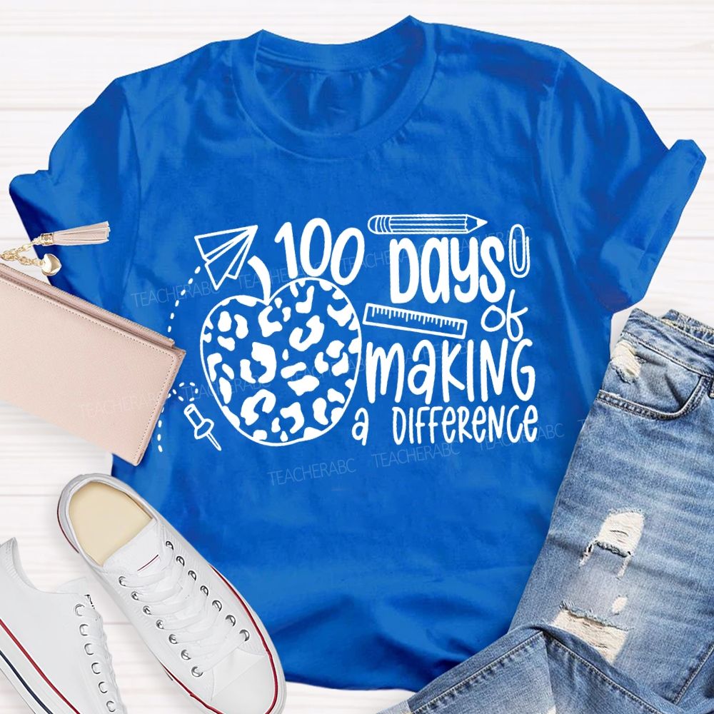 100 Days Of Making A Difference Polka Dot Apple Print T-shirt