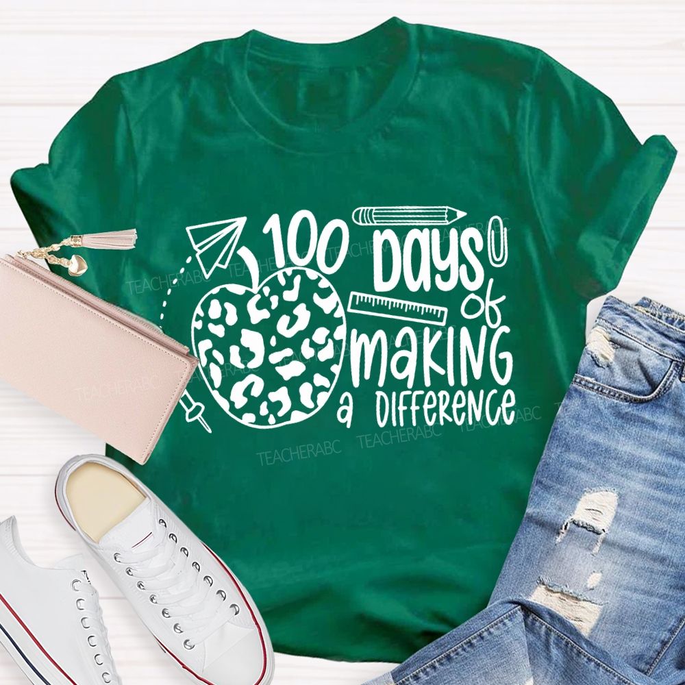 100 Days Of Making A Difference Polka Dot Apple Print T-shirt