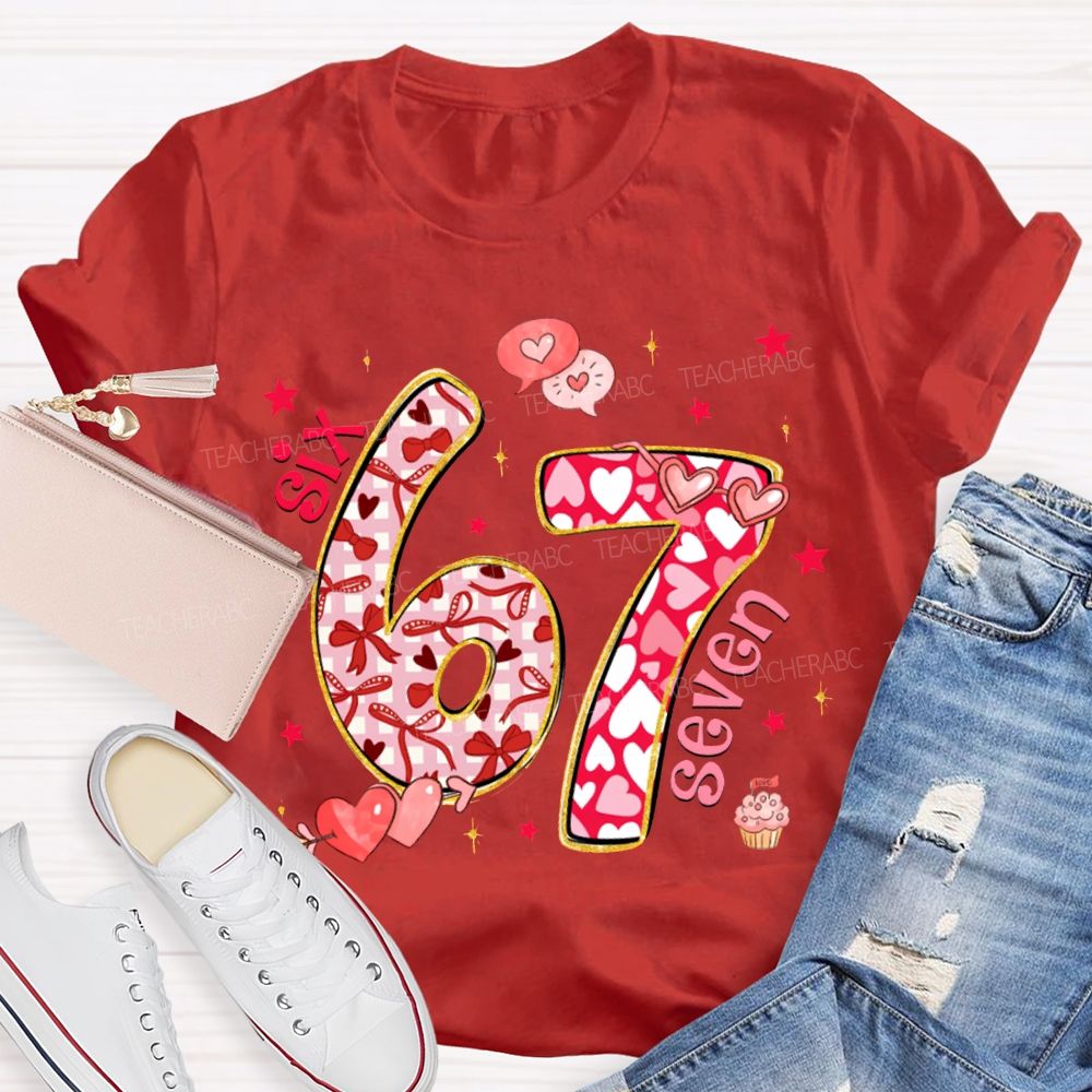 Six Seven Bow And Heart Font T-shirt