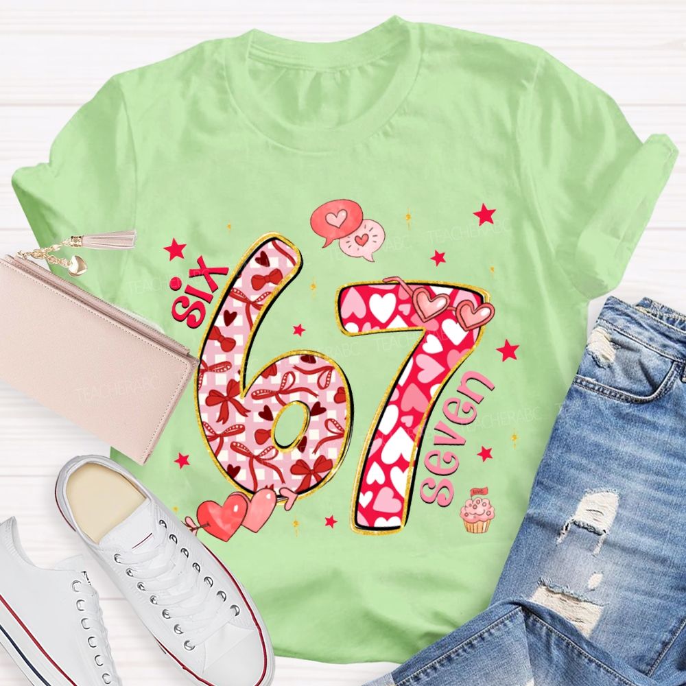 Six Seven Bow And Heart Font T-shirt