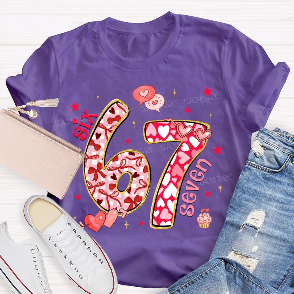 Six Seven Bow And Heart Font T-shirt