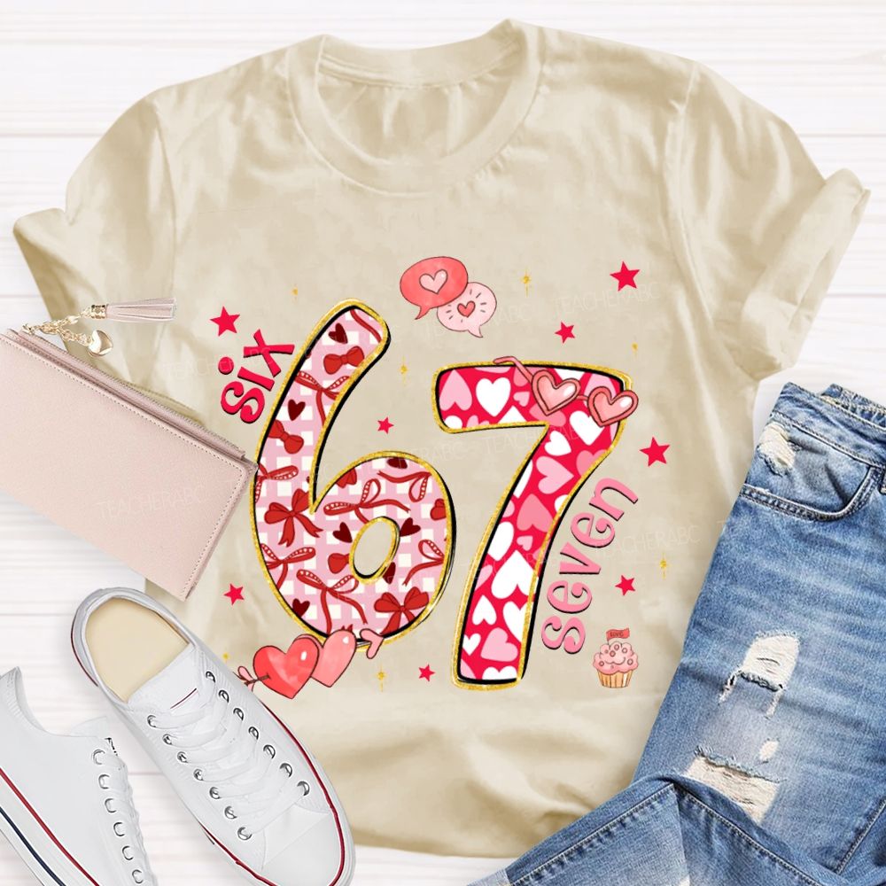 Six Seven Bow And Heart Font T-shirt