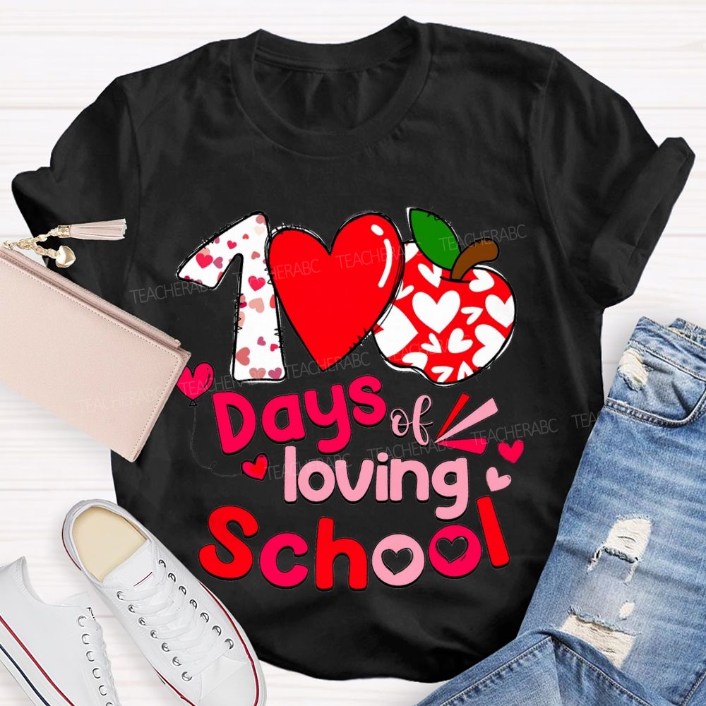 100 Days Of Loving School Heart And Apple Prints T-shirt