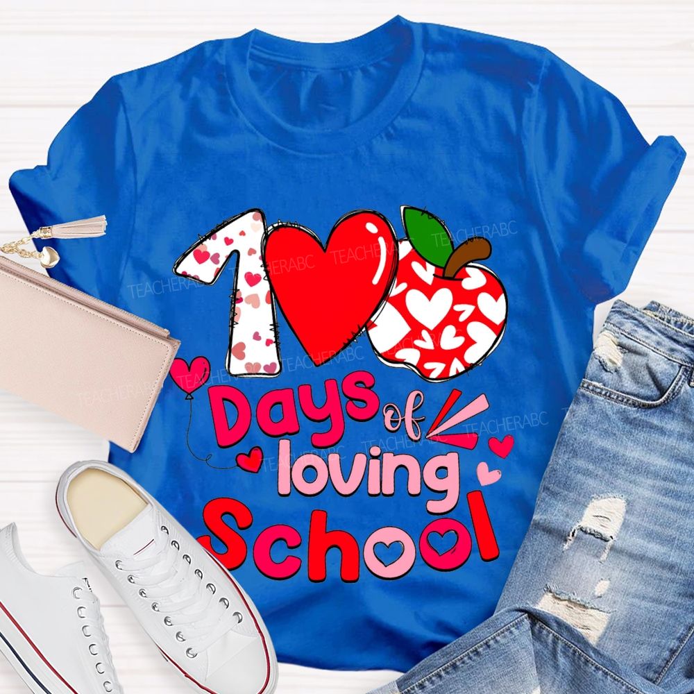 100 Days Of Loving School Heart And Apple Prints T-shirt