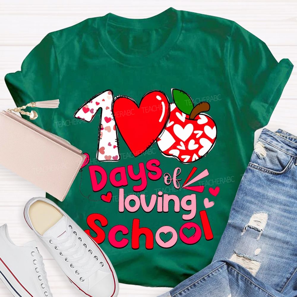 100 Days Of Loving School Heart And Apple Prints T-shirt