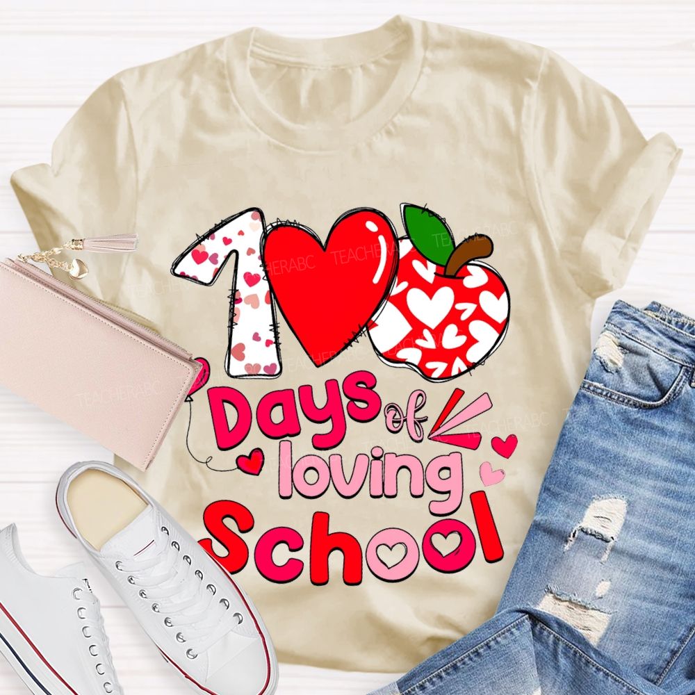 100 Days Of Loving School Heart And Apple Prints T-shirt