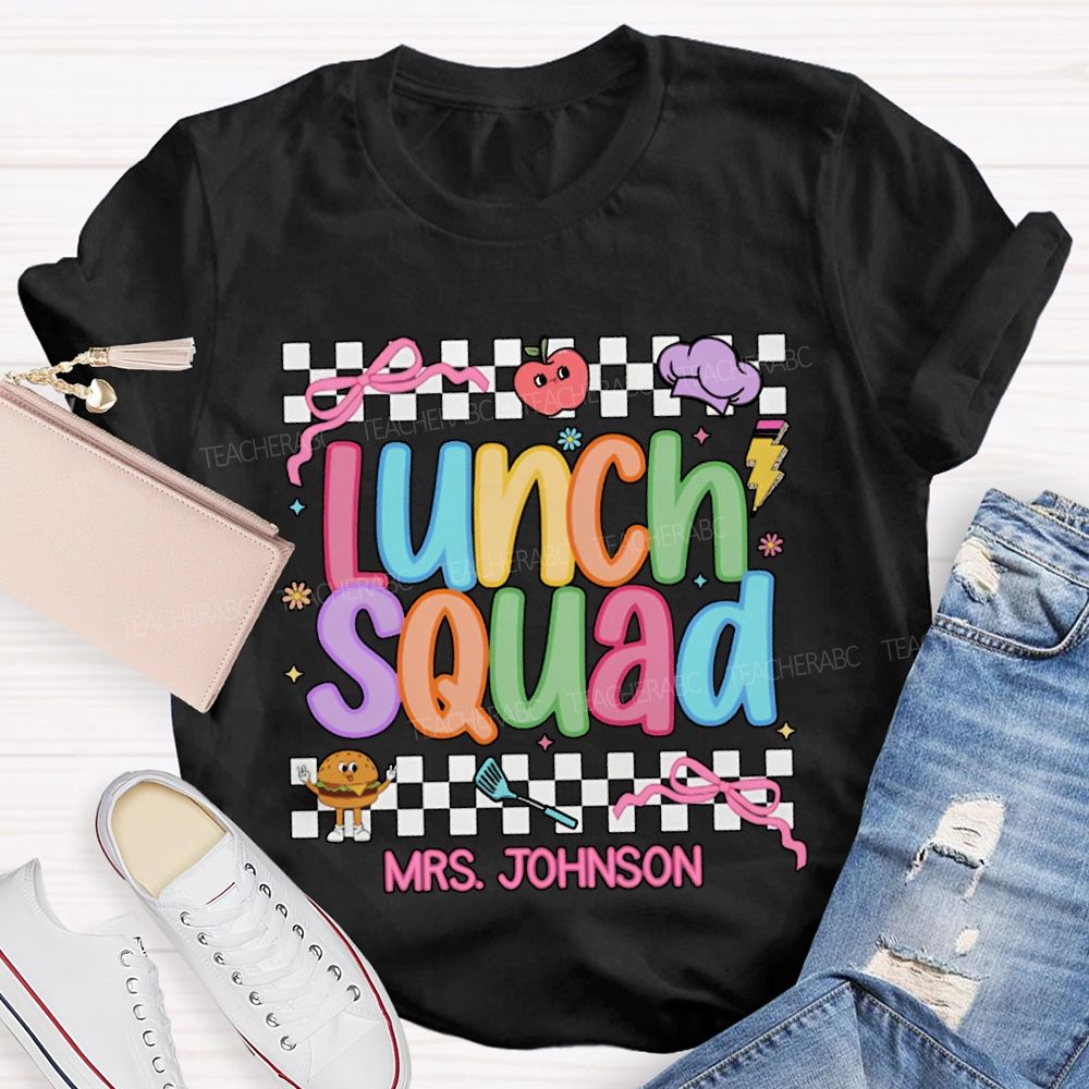 Personalized Name Lunch Lady Colorful Lettering And Checkered Patterns T-shirt