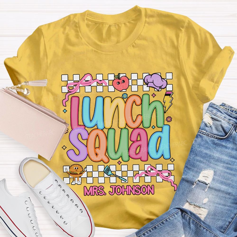 Personalized Name Lunch Lady Colorful Lettering And Checkered Patterns T-shirt