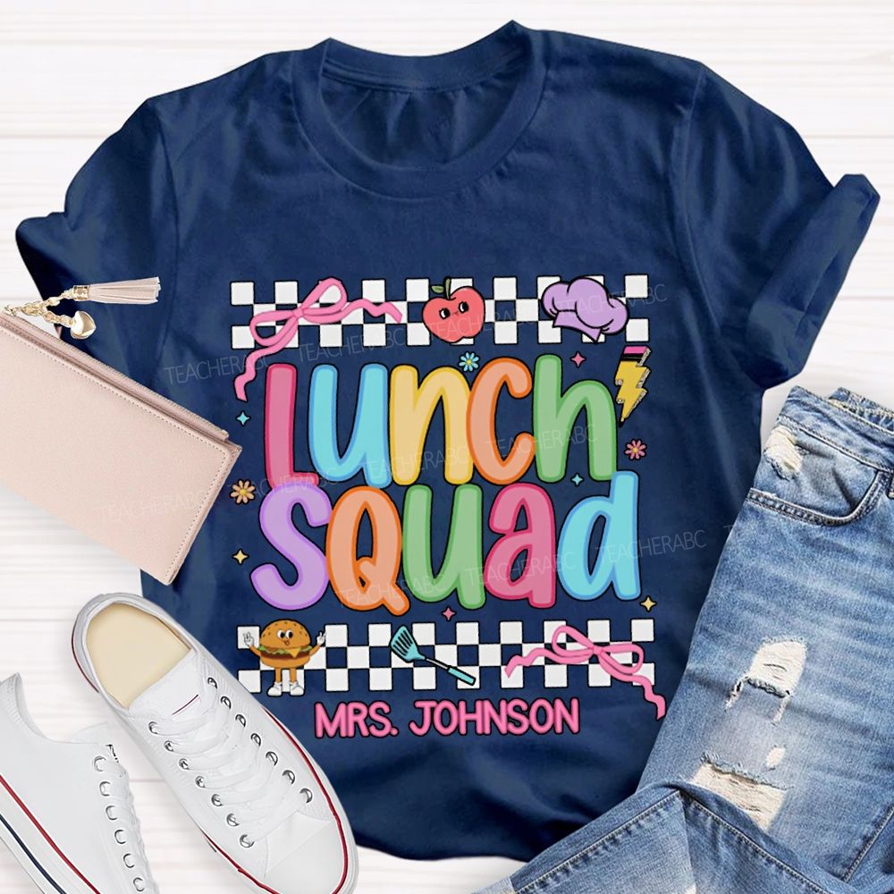Personalized Name Lunch Lady Colorful Lettering And Checkered Patterns T-shirt