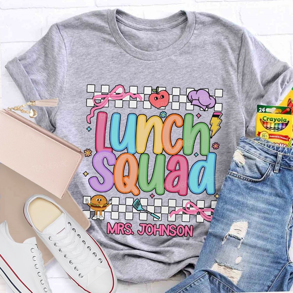 Personalized Name Lunch Lady Colorful Lettering And Checkered Patterns T-shirt