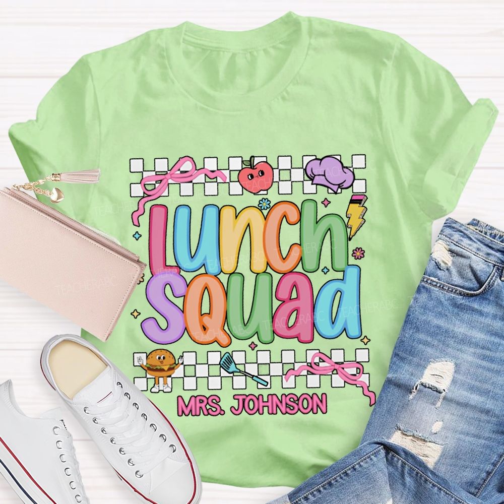 Personalized Name Lunch Lady Colorful Lettering And Checkered Patterns T-shirt