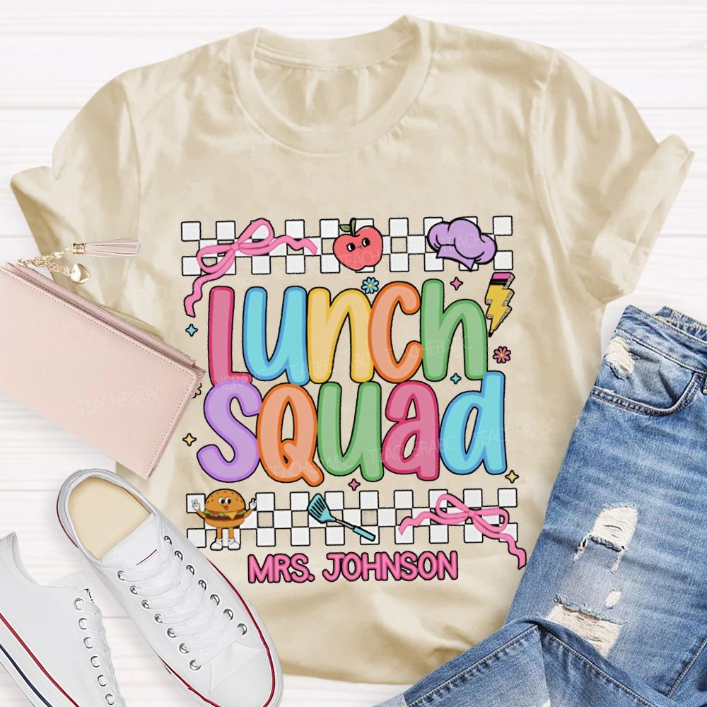 Personalized Name Lunch Lady Colorful Lettering And Checkered Patterns T-shirt