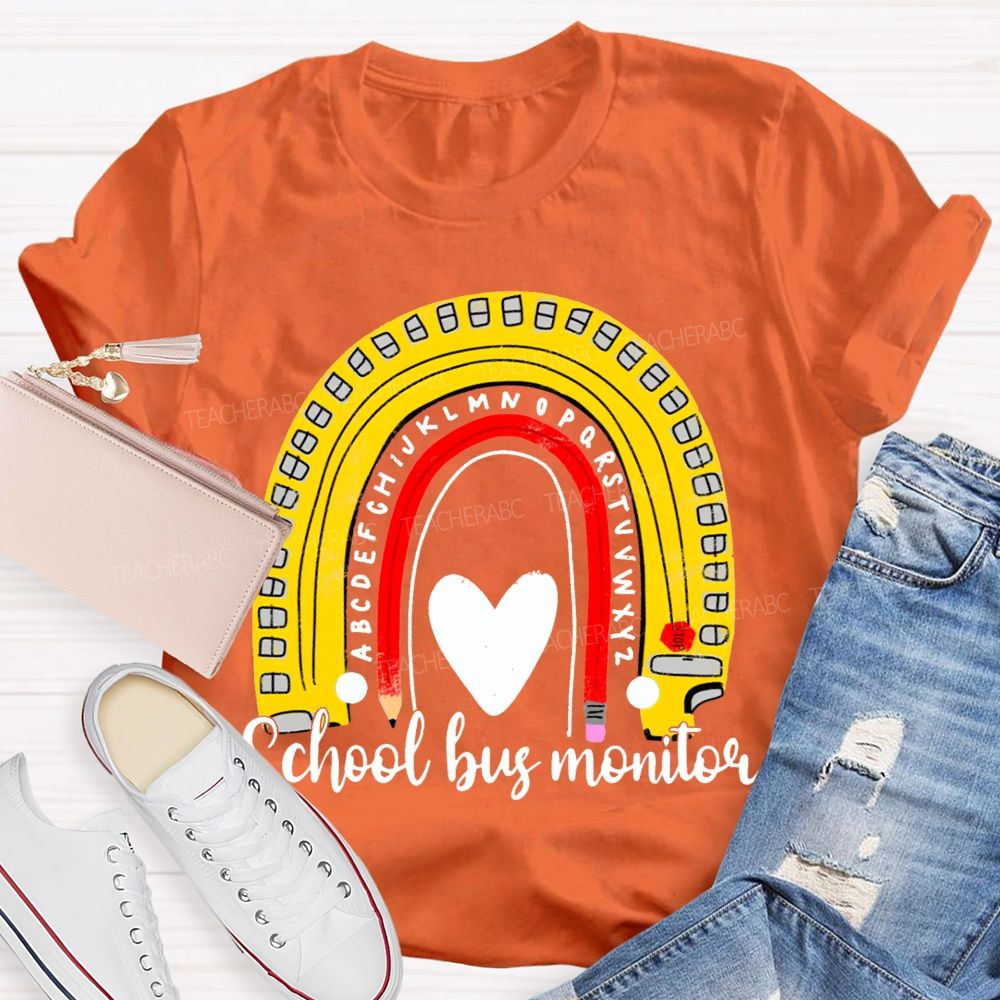 School Bus Monitor Heart And Curved Pencil Print T-shirt