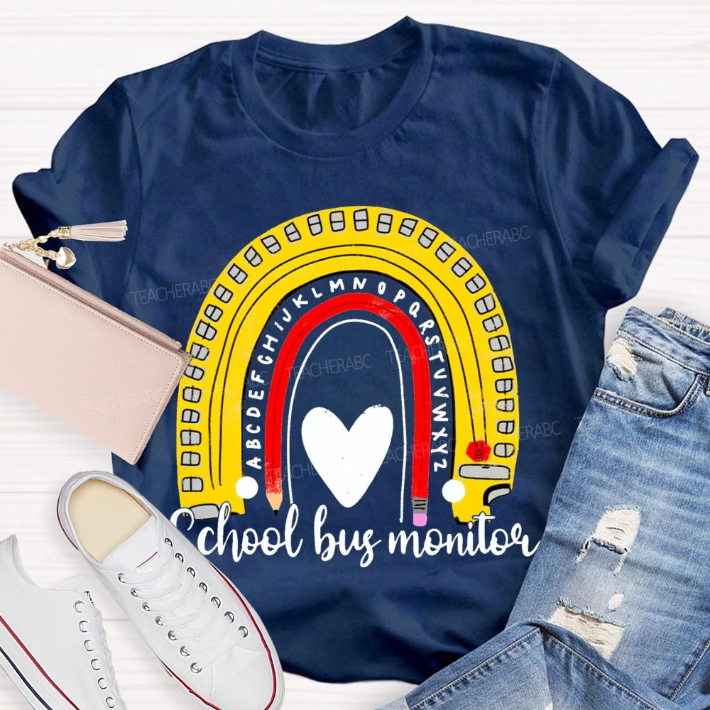 School Bus Monitor Heart And Curved Pencil Print T-shirt