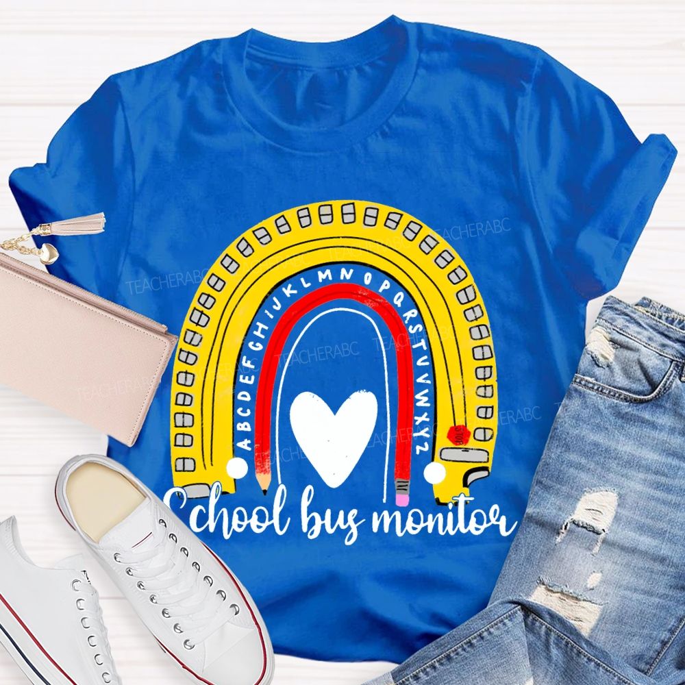 School Bus Monitor Heart And Curved Pencil Print T-shirt