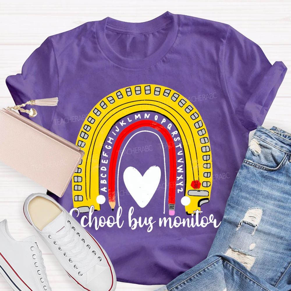 School Bus Monitor Heart And Curved Pencil Print T-shirt