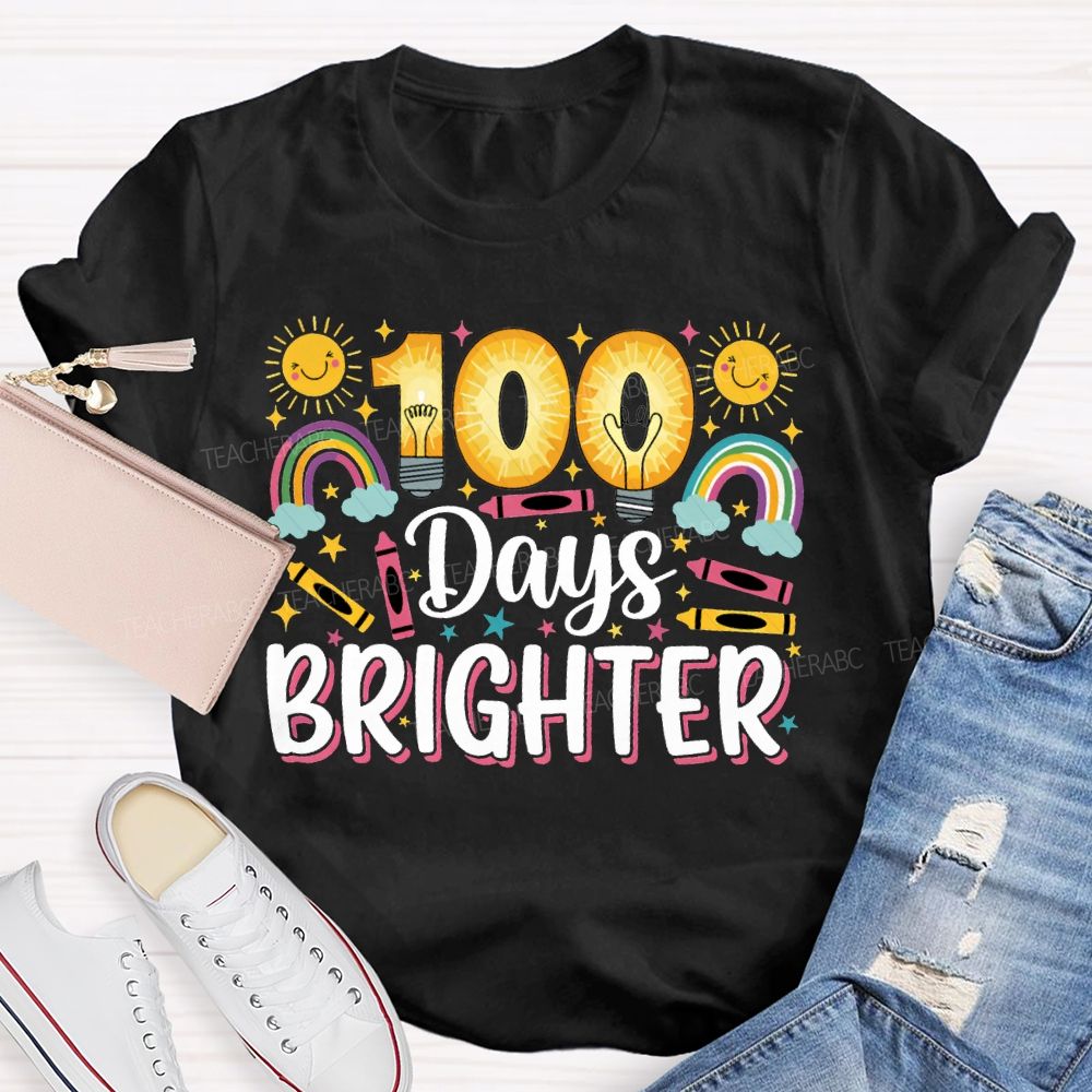 100 Days Brighter Sun Rainbow And Crayons T-shirt