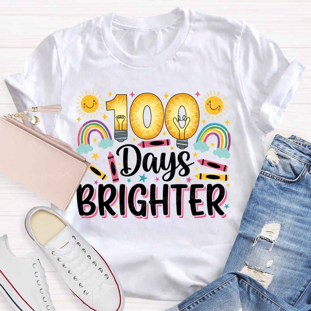 100 Days Brighter Sun Rainbow And Crayons T-shirt