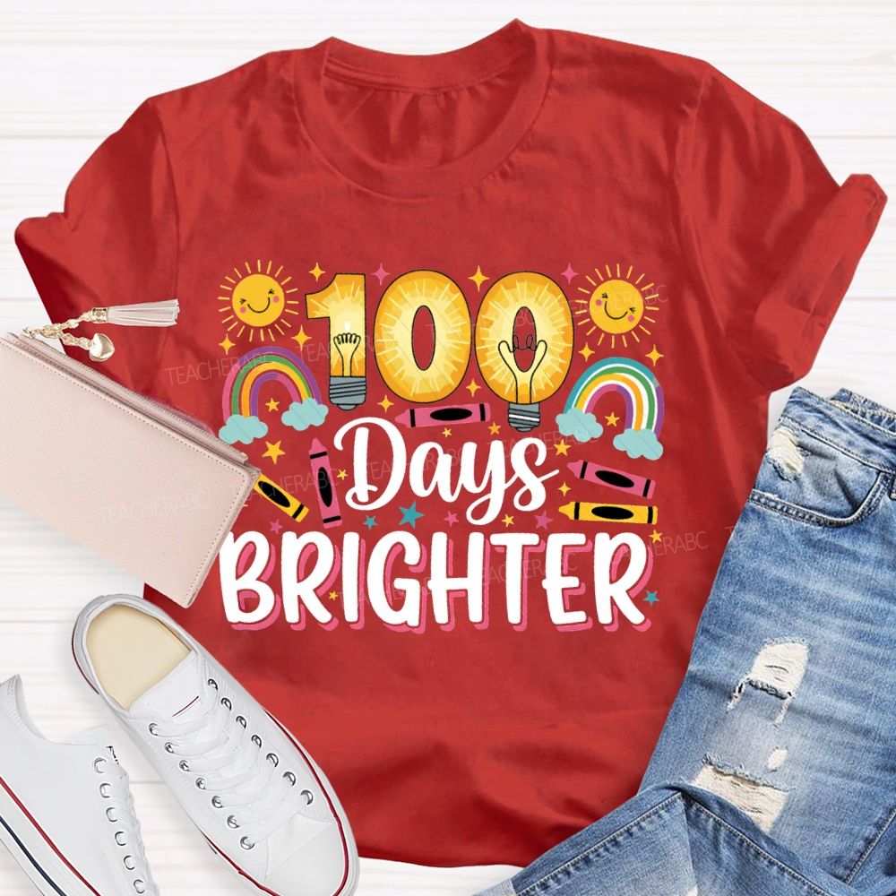 100 Days Brighter Sun Rainbow And Crayons T-shirt