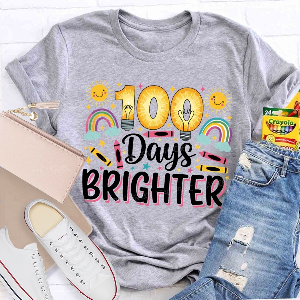 100 Days Brighter Sun Rainbow And Crayons T-shirt